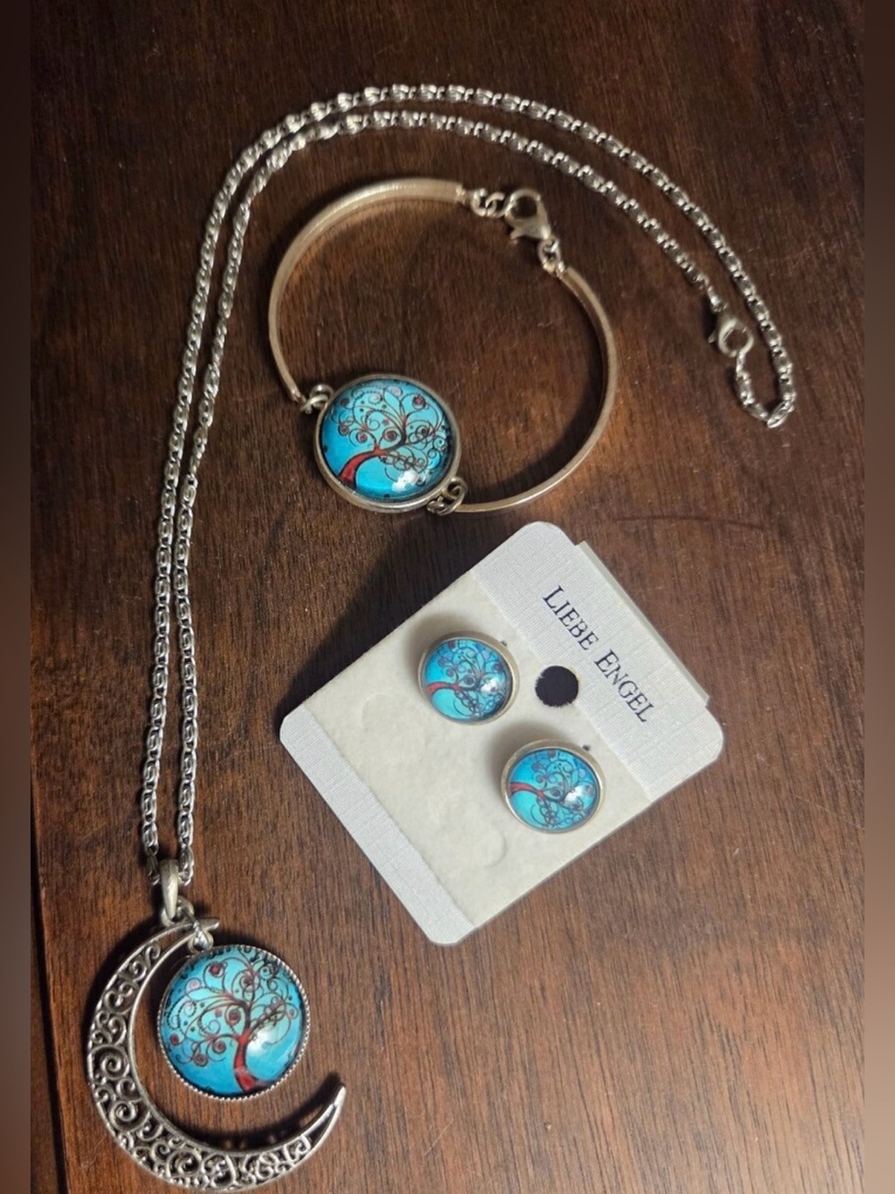 BUNDLE Turquoise Tree of Life Jewelry Set - Necklace, Bracelet & Earrings